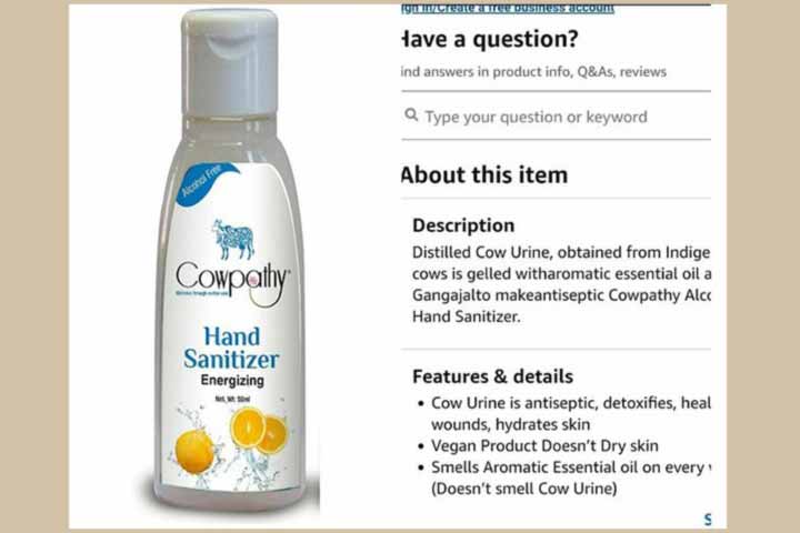 cow urine hand sanitizer is selling online due to coronavirus panic in India