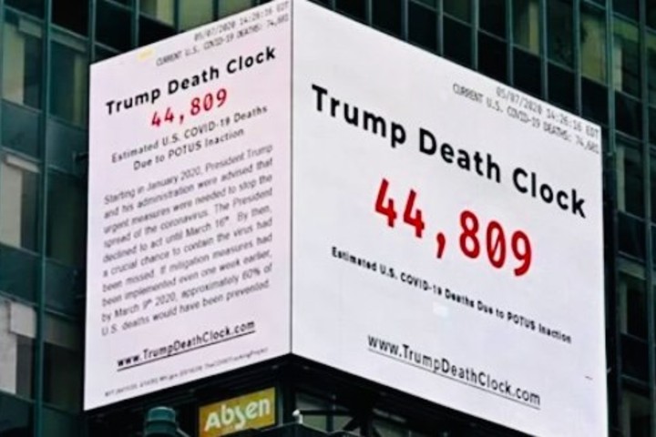 trump death clock starts in New York times square