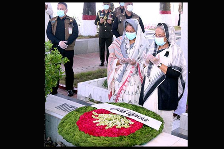 PM pays homage to those killed on August 15 at Banani Cemetery, with Saima Wazed
