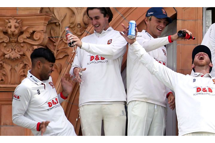 The remorseful Essex captain sprinkled champagne on his teammate's body