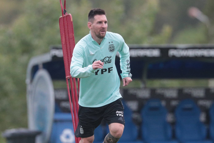 Lionel Messi in training with Argentina
