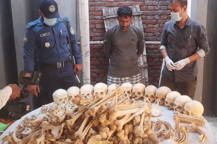 Arrested in Mymensingh with 12 human skulls and bones