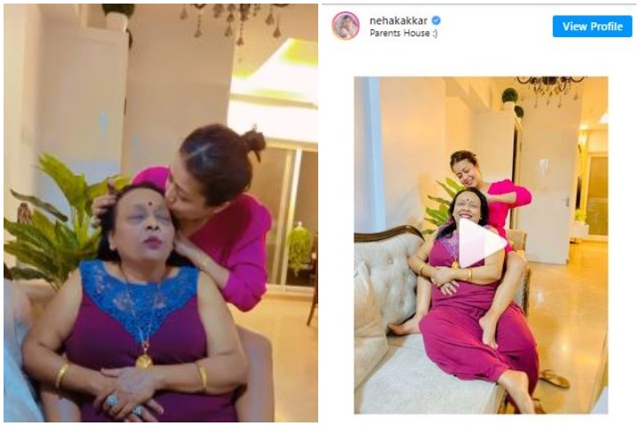 Neha Kakkar is putting oil on her mother's lap