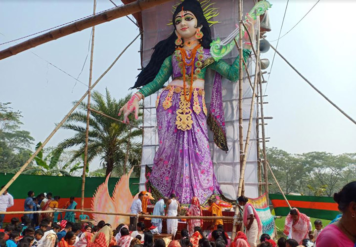 Saraswati worship at a 60 feet high idol at Kotalipara