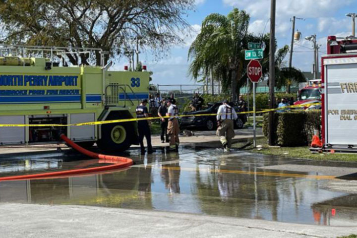 small plane crashes into a car on a Florida road leaving three dead