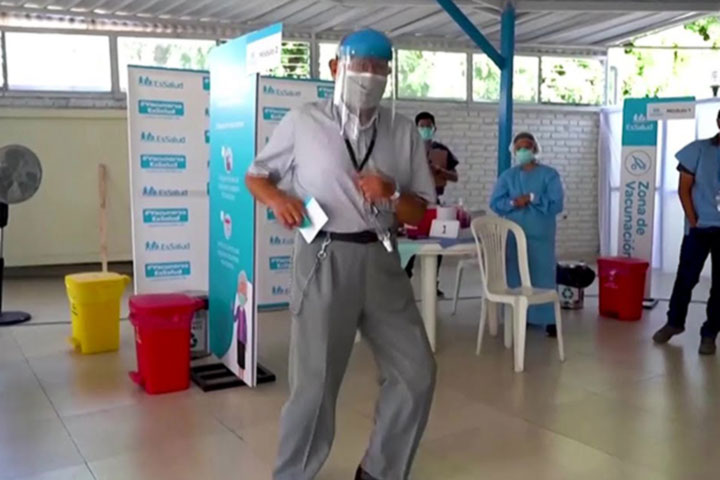 Elderly man in Peru dances after receiving COVID-19 vaccine