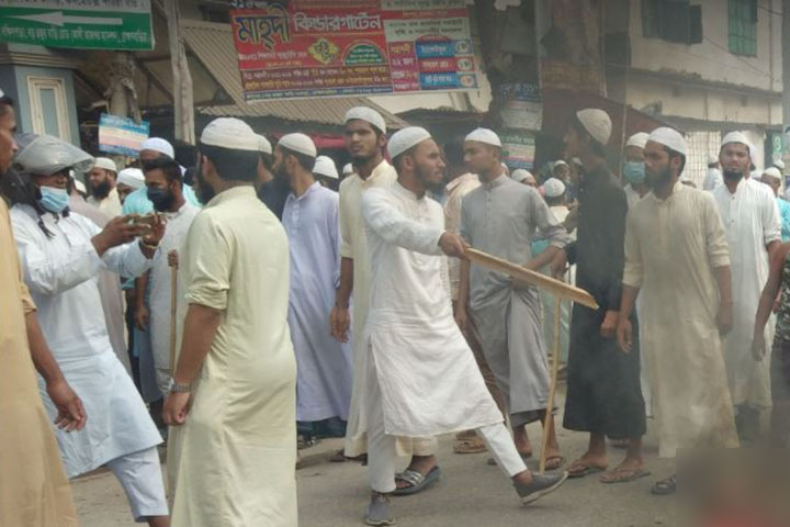 Traffic on the Comilla-Sylhet highway was blocked due to protests by madrasa students