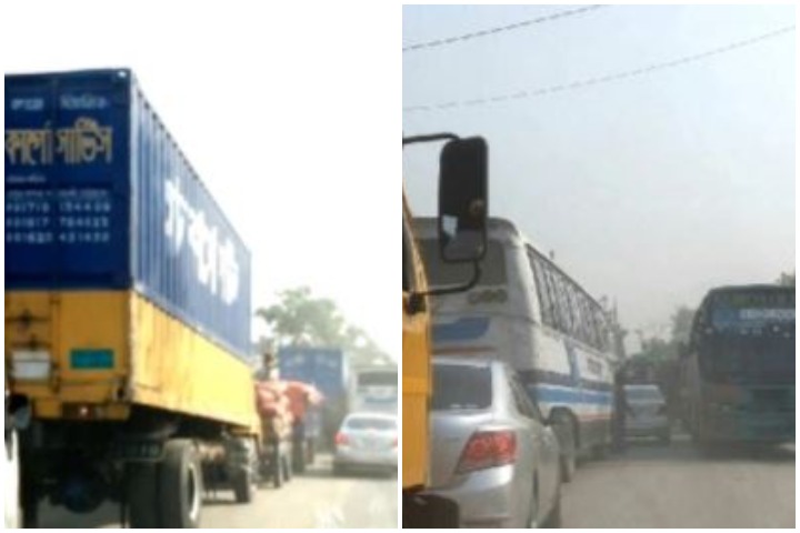 Heavy traffic jam on Dhaka-Sylhet highway at lockdown